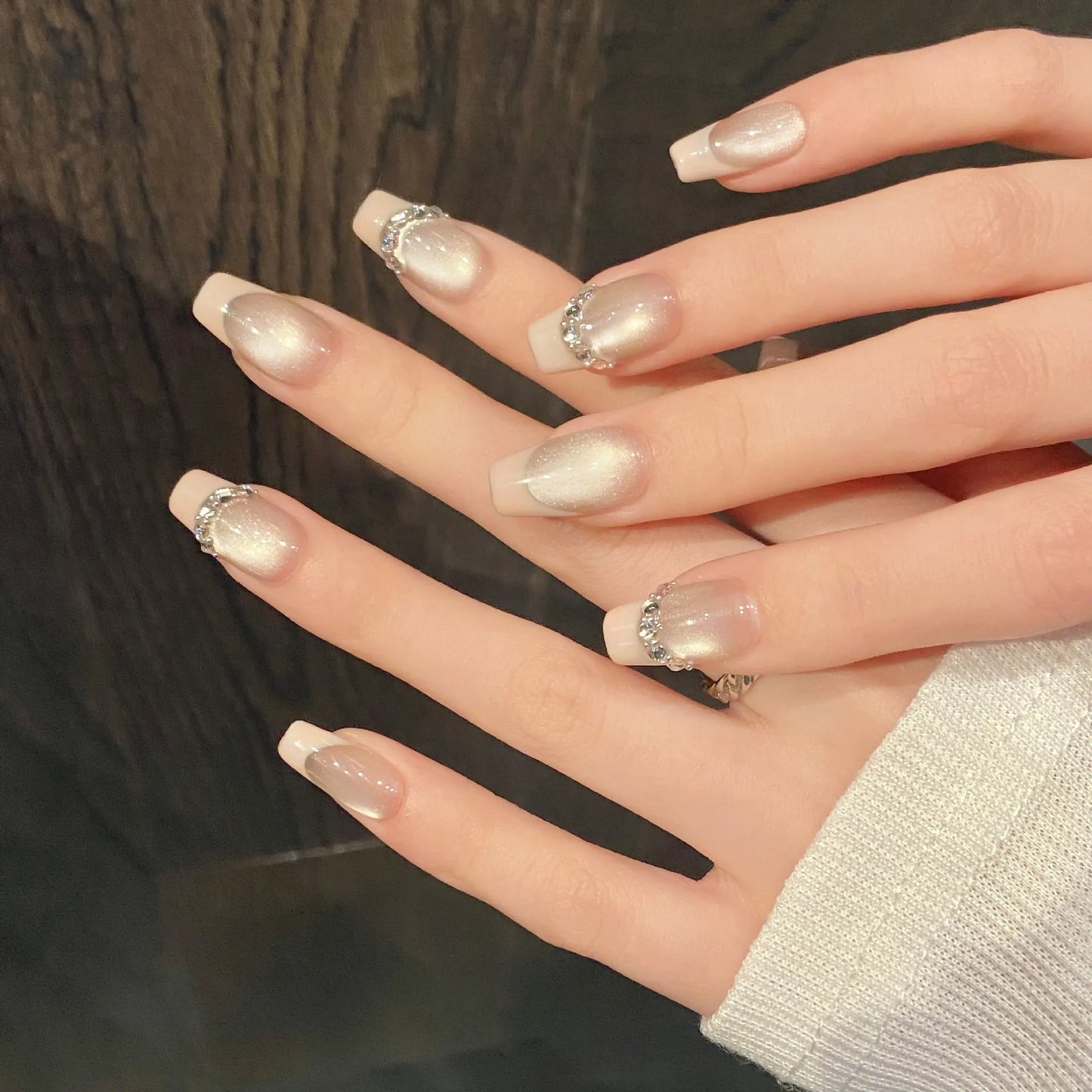 10pcs Handmade Press on Nails French Cat Eyes Shiny Design Fake Nails for Women Girl Wearable Fashion Almond False Nails Peaceful Pleasures Health and Wellness