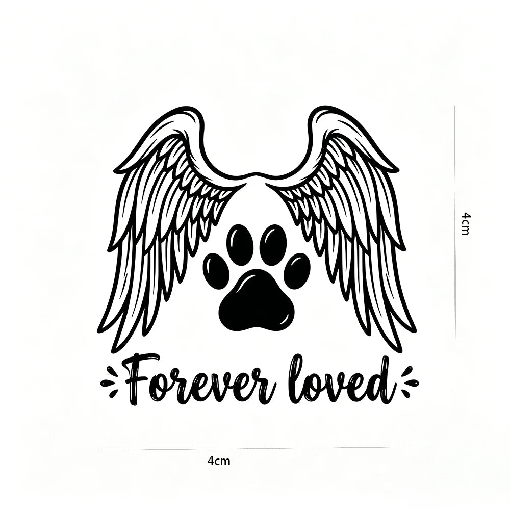 Pet Memorial UV Sticker "Forever Loved" Paw Angel Wings Decal