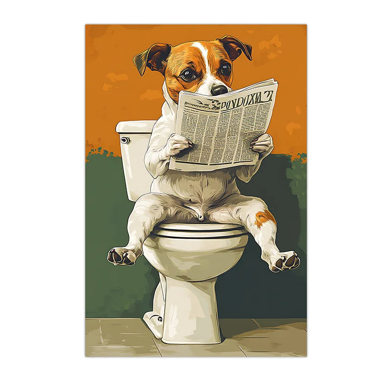 Vintage Animal Bathroom Wall Art, Funny Dog Retro Pop Art Canvas Painting, Nordic Toilet Poster Print for Restroom Room Decor Peaceful Pleasures Health and Wellness 04 15x20cm No Frame China Mainland