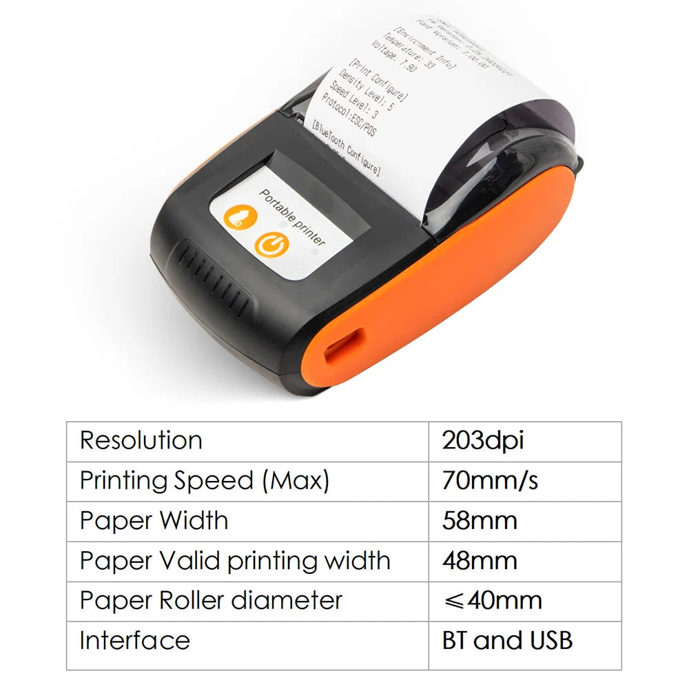 58mm Bluetooth Thermal Receipt Printer | USB, iOS & Android