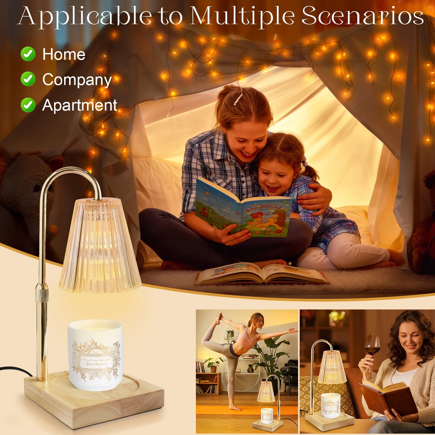 Candle Warmer Lamp With Wooden Tray Candle Holder Dimmable Height Adjustable Electric Night Light for Bedroom Home Desk Decor Peaceful Pleasures Health and Wellness