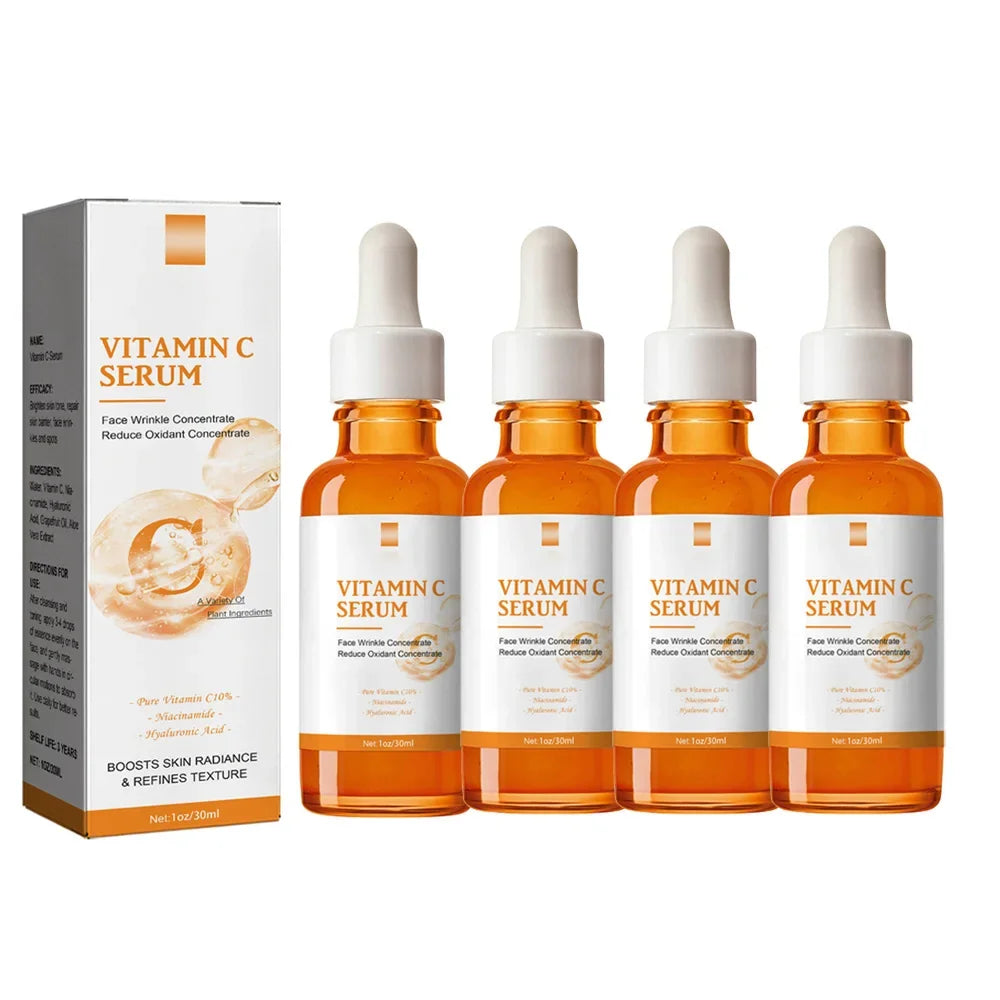 Vitamin C Wrinkle Remover Face Serum Lifting Firming Fade Fine Lines Anti-aging Essence Whitening Brighten Nourish Skin Care Peaceful Pleasures Health and Wellness 4pcs