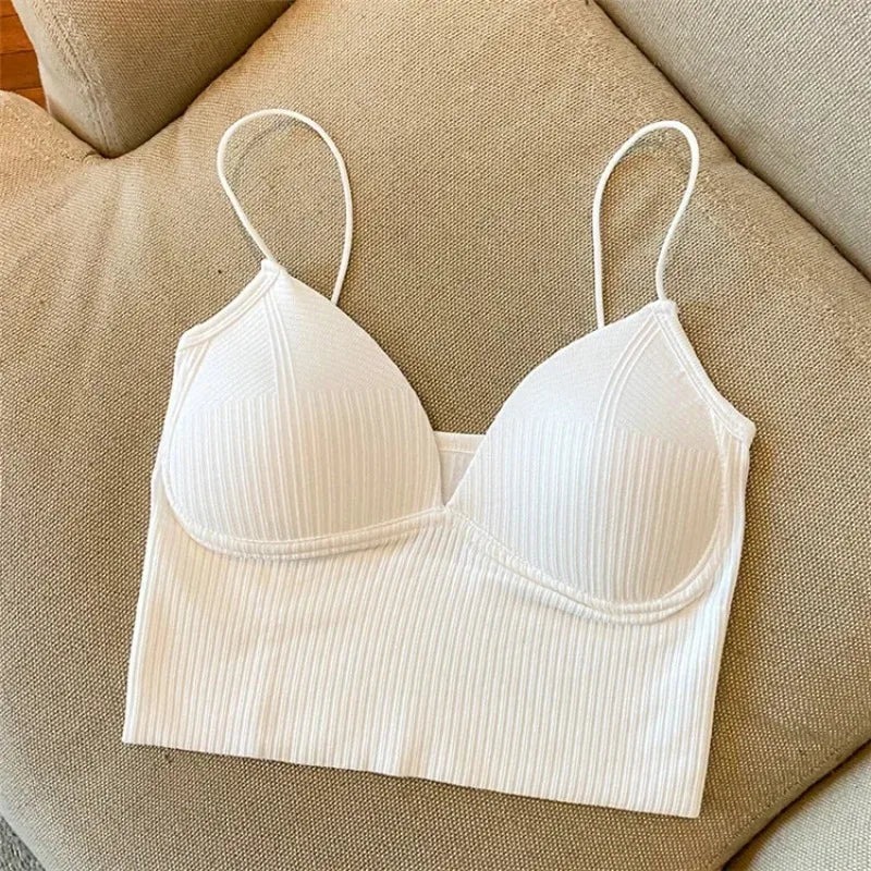 Ribbed Bralette Tank Top Built-In Cups | Low Back Women's Cami
