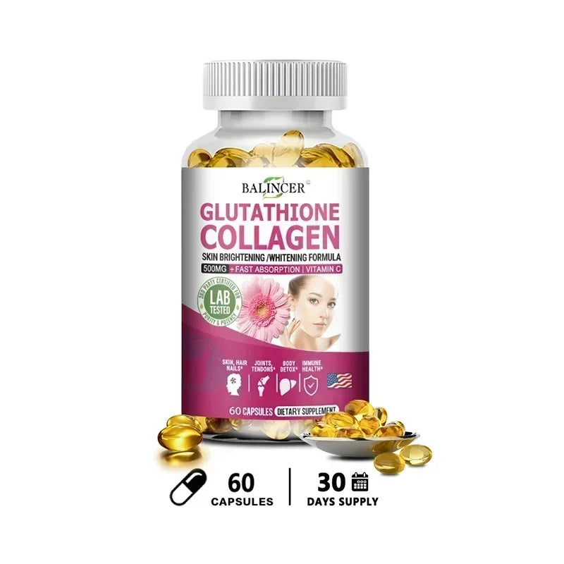 Glutathione Collagen Capsules,Brightening Skin and Anti-aging,Support Hair,Skin and Nail Health,Glutathione Supplement for Women Peaceful Pleasures Health and Wellness 60 count-1 bottle