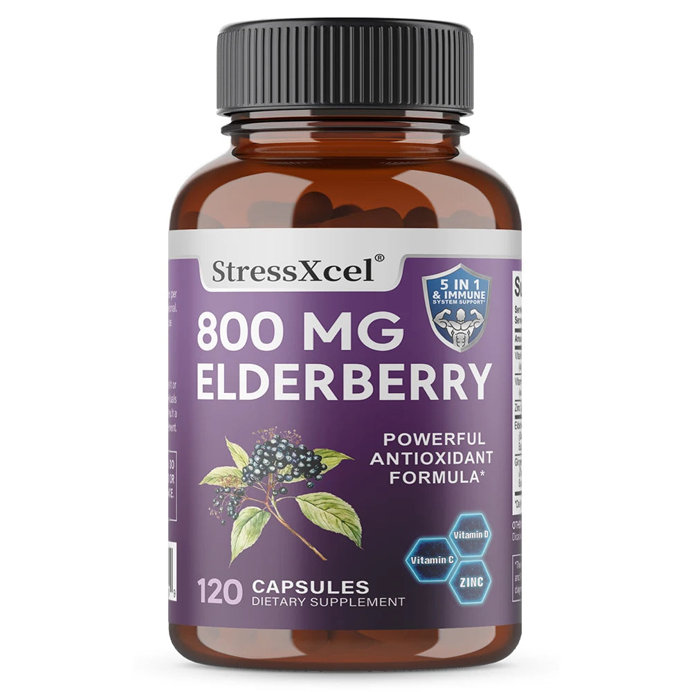 Elderberry 800mg Capsules – Immune Support with Vitamin C, D & Zinc