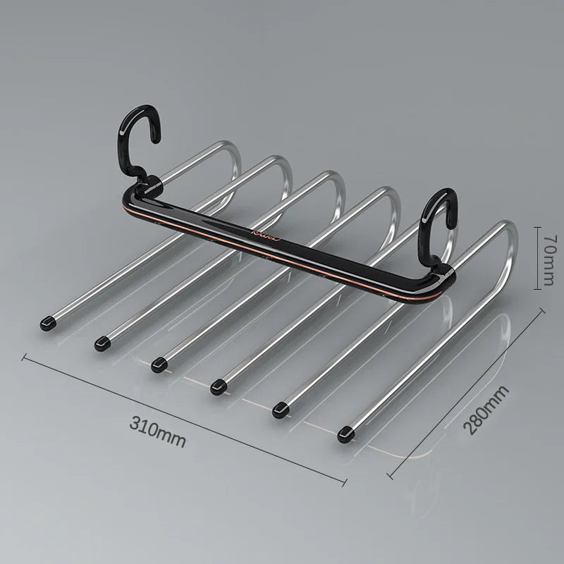 6 Layers Multi-Function Pants Hangers Folding Aluminum Trouser Clothes Storage Rack Saving Space Storage Holder Closet Organizer Peaceful Pleasures Health and Wellness black