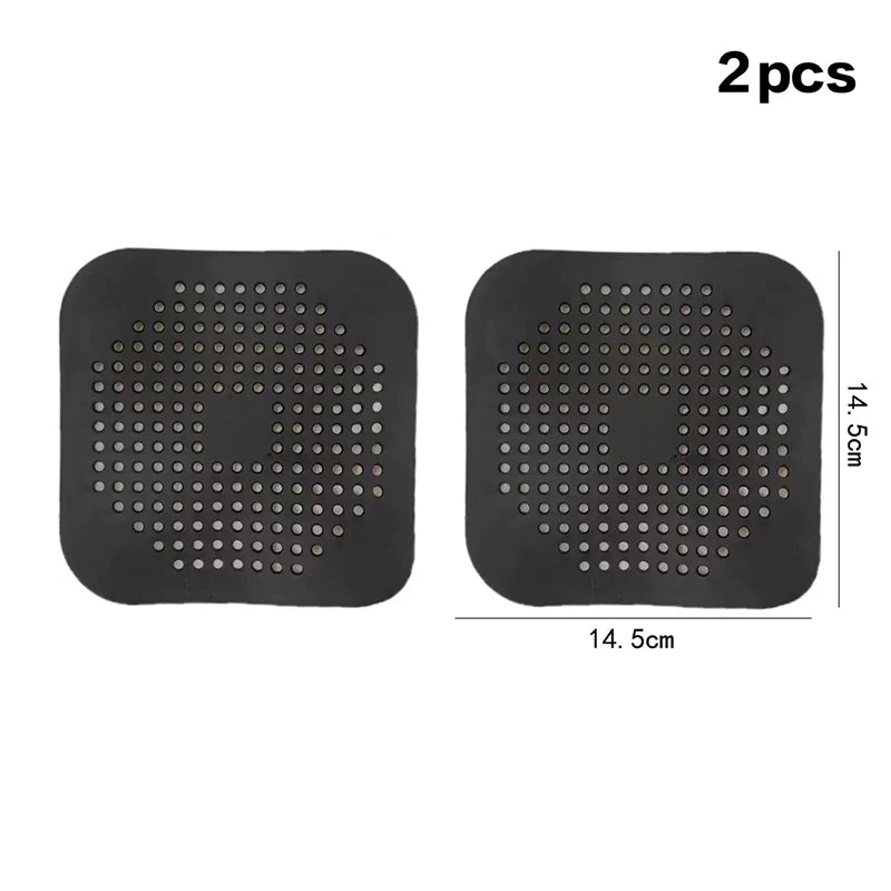 Square Silicone Drain Mat Hair Catcher – Kitchen & Shower 2-Pack Silicone Drain Mat Peaceful Pleasures Health and Wellness Black
