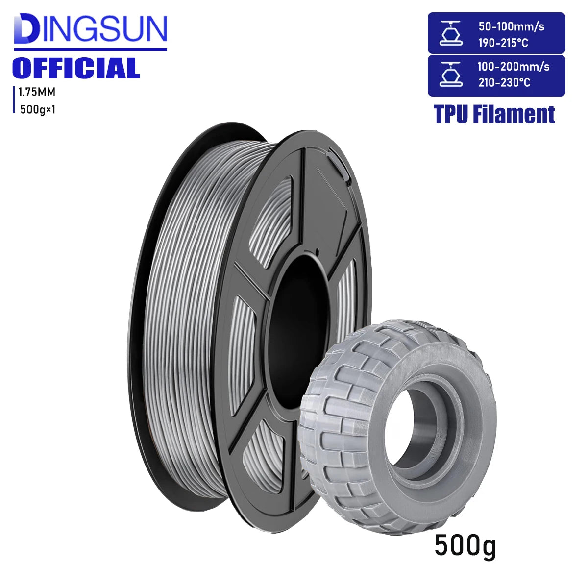 DINGSUN TPU Filament 1.75mm 98A Flexible 3D Printing 250g–1kg