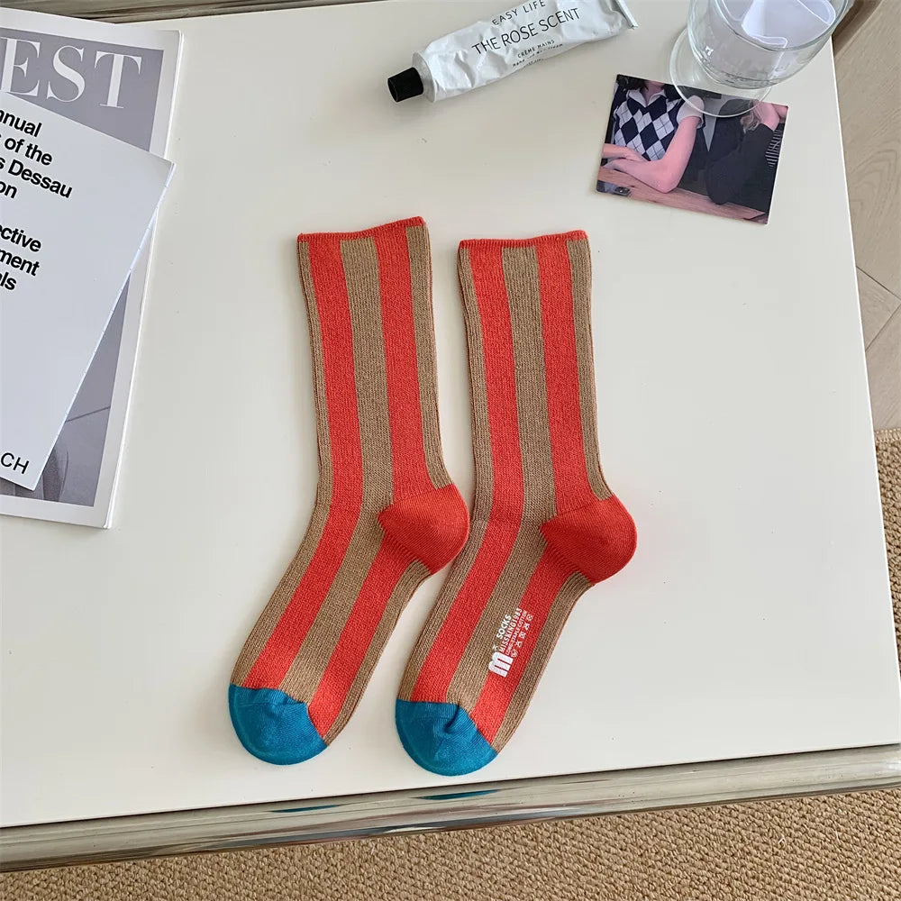 Striped Funny Crew Socks | Korean Japanese Unisex Fashion