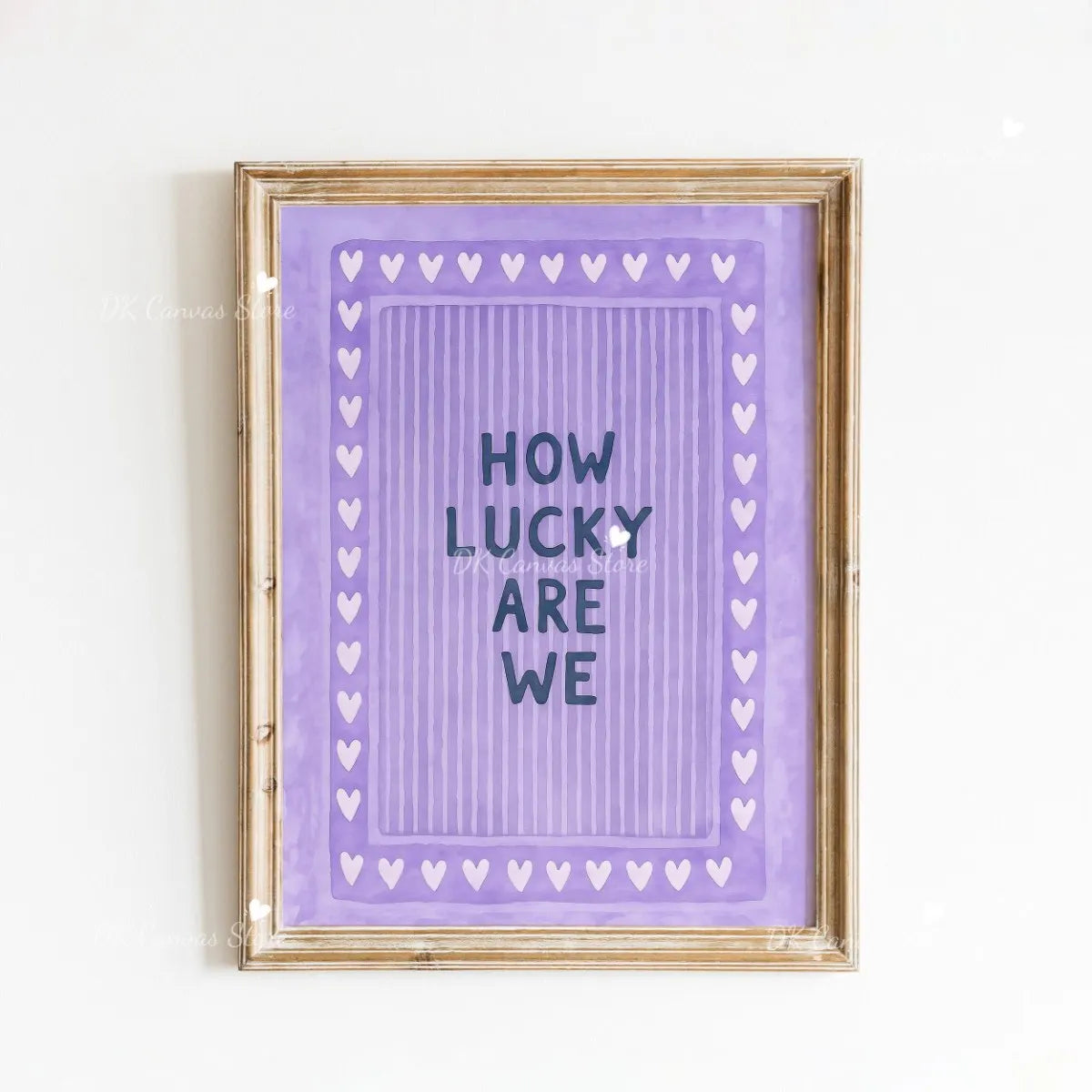 "How Lucky Are We" Quote Canvas Print Poster Modern Heart Stripe Art Prints Bedroom Living Room Wall Art Home Decor Poster Peaceful Pleasures Health and Wellness