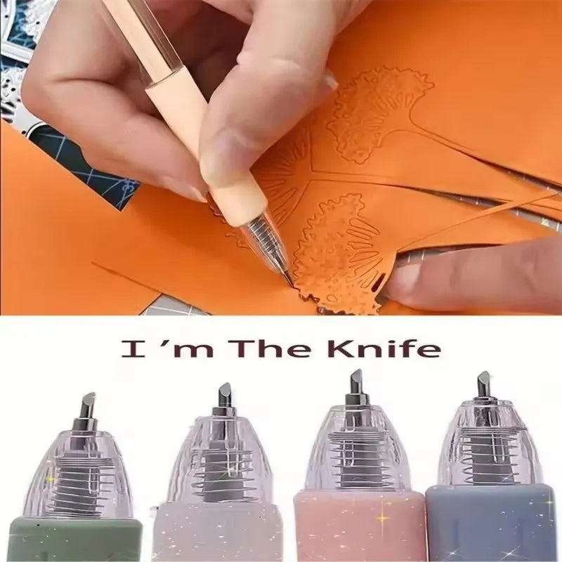 6/1pcs Wrapping Cutting Utility Pen Knife Retractable Press Hand Account Pen Knife Creative Art Paper Cutting Tool for Student Peaceful Pleasures Health and Wellness