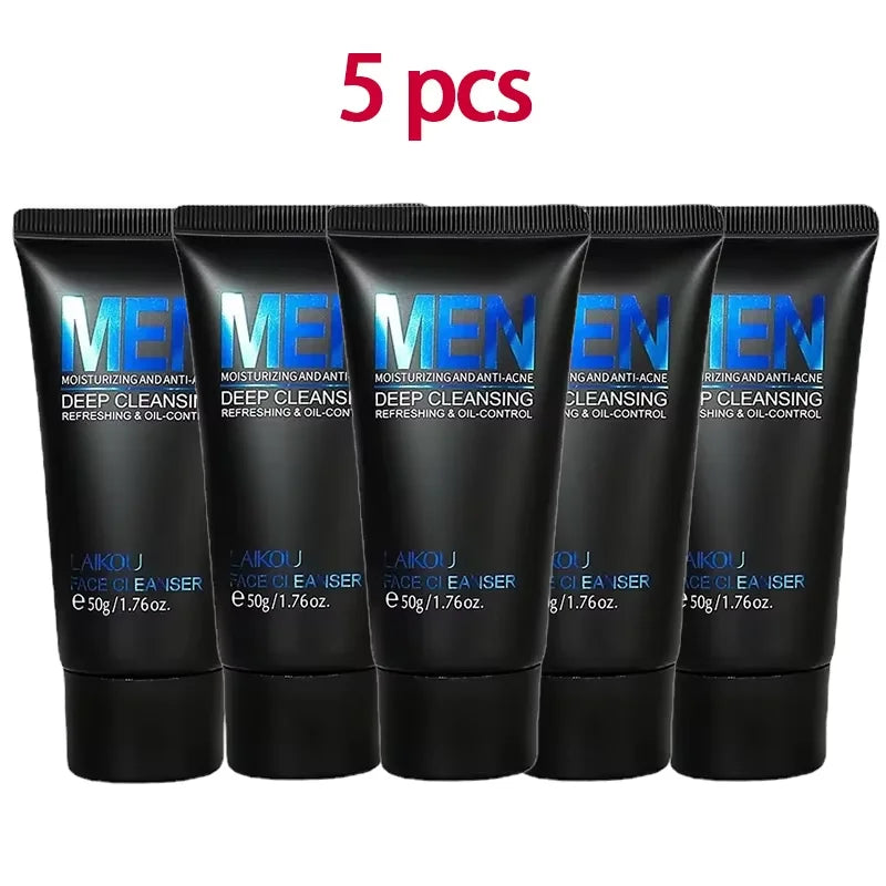 LAIKOU Men Face Cleanser 50g Deep Cleansing Oil Control Anti Acne Refreshing Moisturizing Facial Wash For Men Skin Care Peaceful Pleasures Health and Wellness 5 PCS