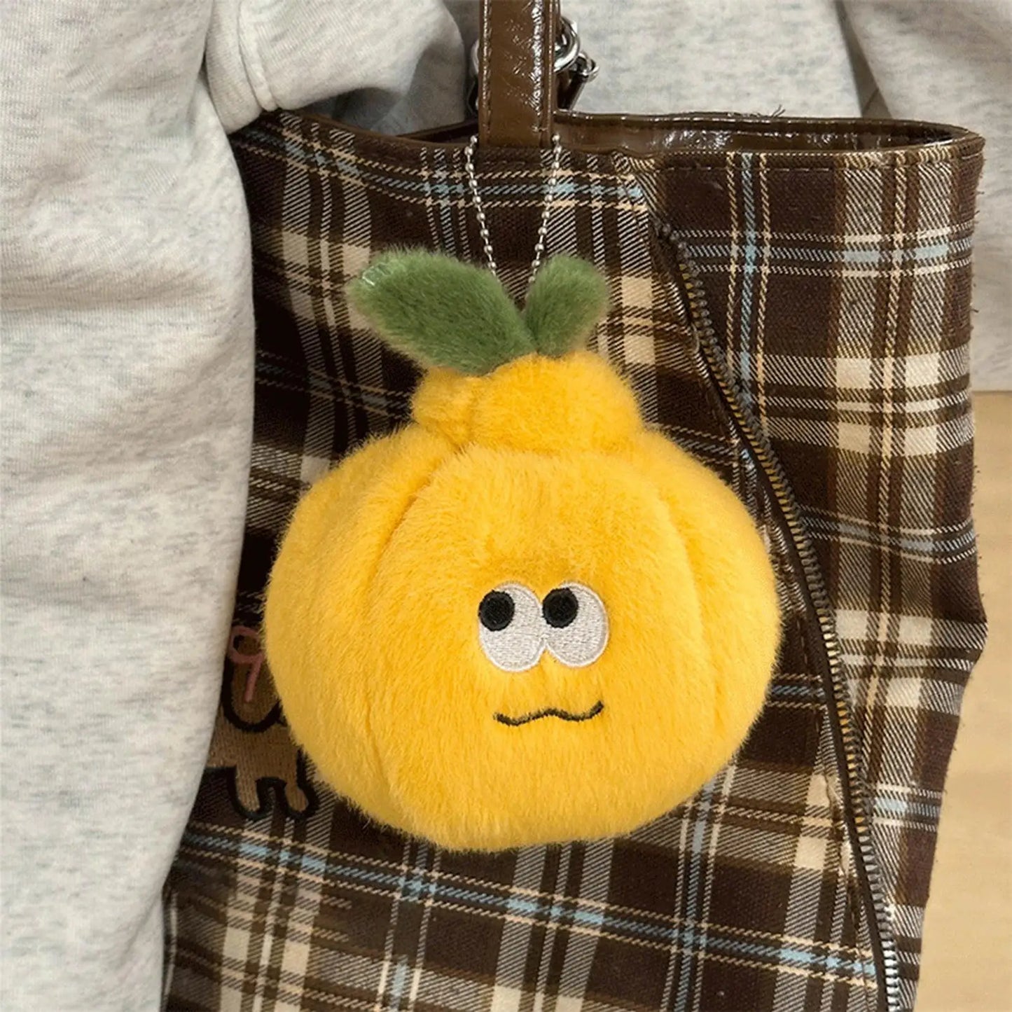 Peelable Orange Plush Keychain | Cute Fruit Bag Charm with Worm