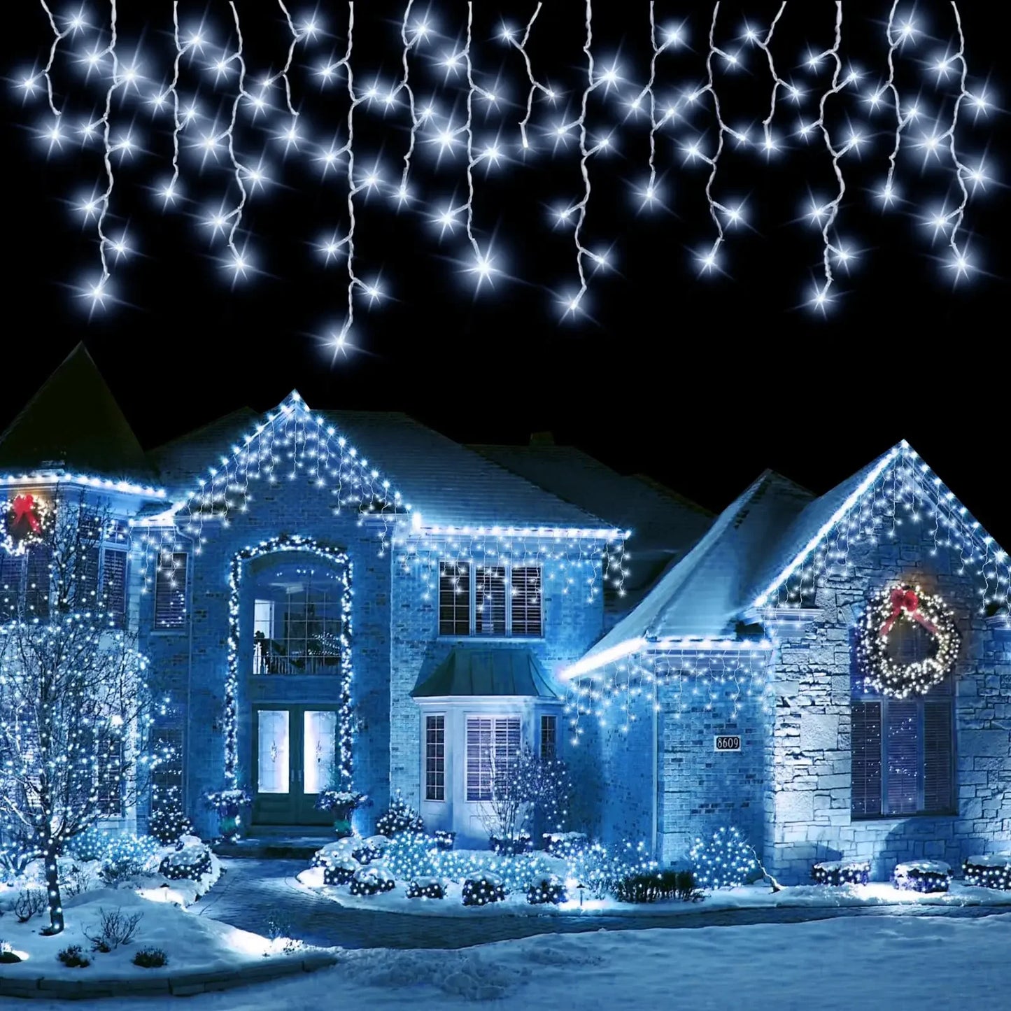 Solar Icicle Curtain String Lights | Outdoor Waterproof Christmas