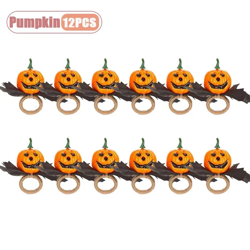 Halloween Pumpkin Napkin Rings Set 6–12pcs | Spooky Table Decor