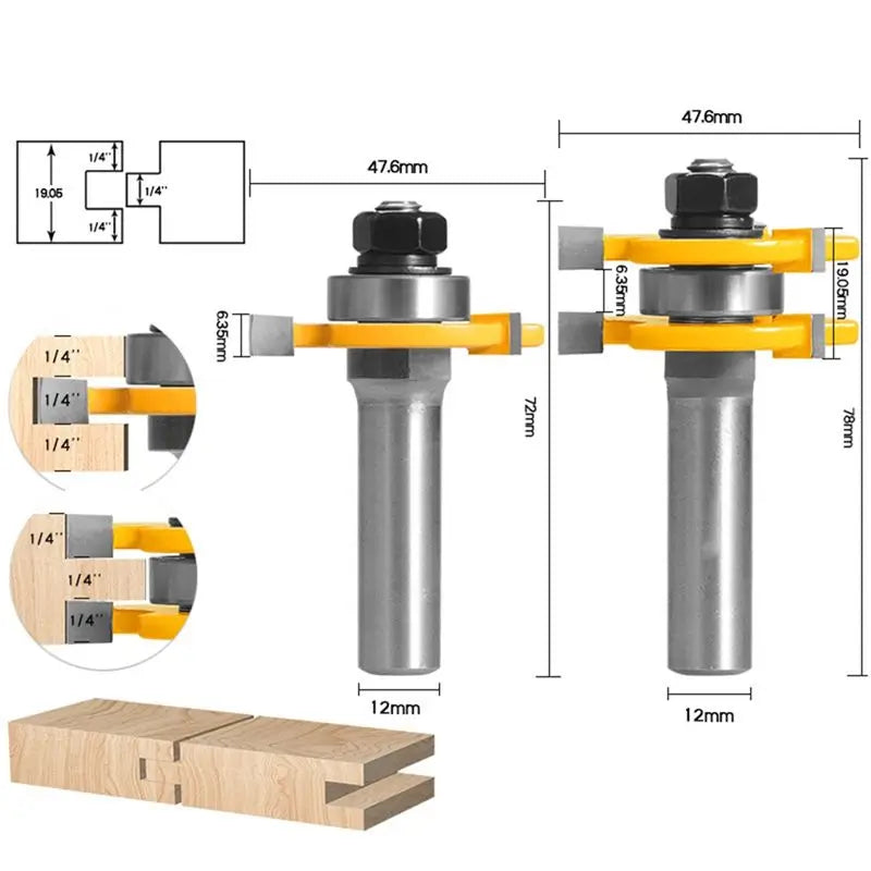 A36T-2Pcs Shank Joint Assembly Router Bit Set Tongue & Groove T-Slot Milling Cutter For Woodwork Cutting Tools Peaceful Pleasures Health and Wellness