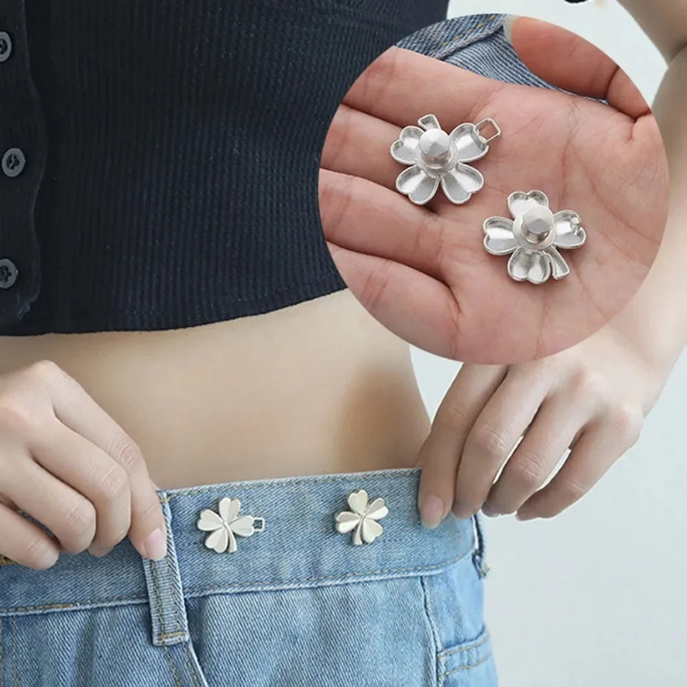 4Pairs Adjustable Waist Tightener Four Leaf Clover Trousers Buckles