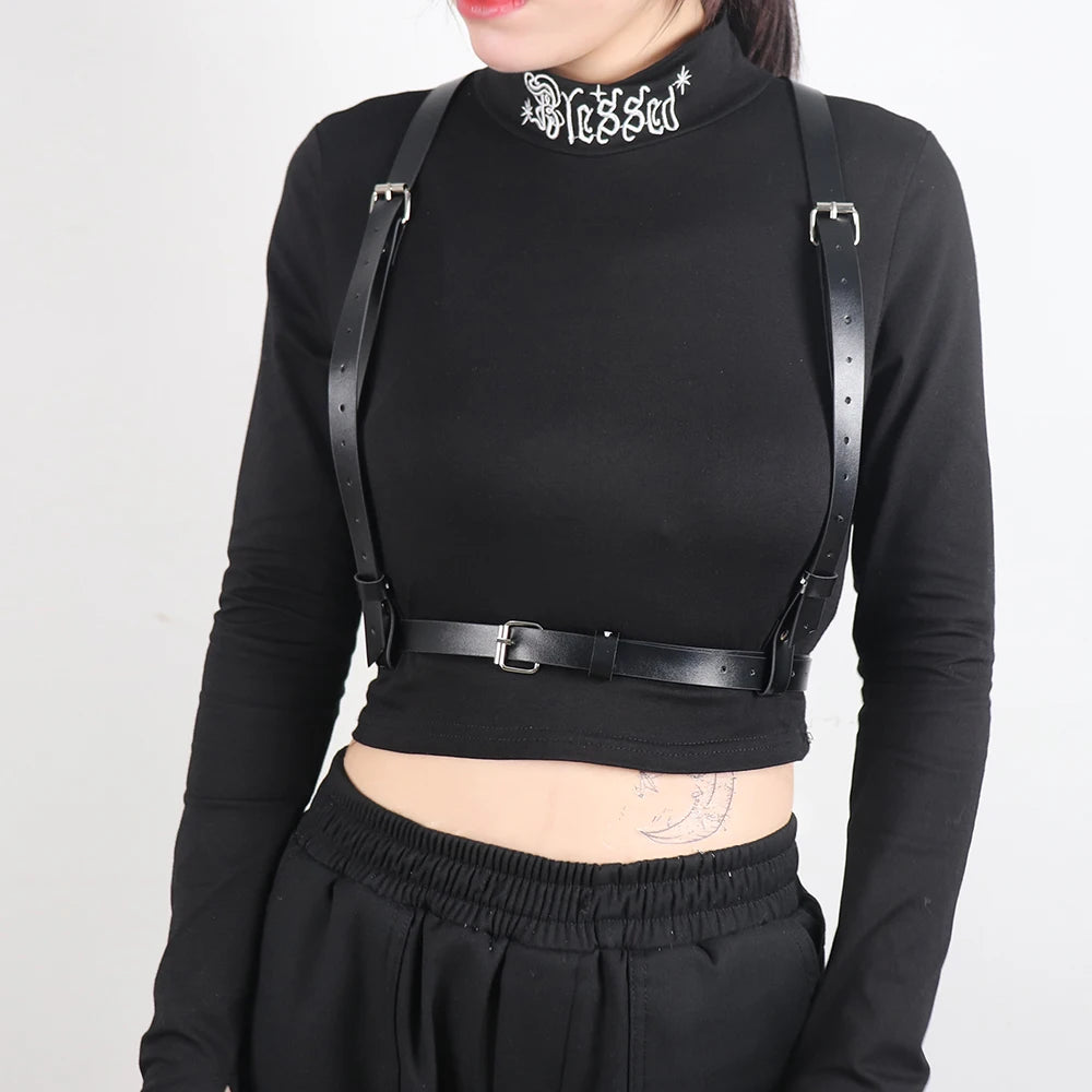 UYEE Underbust Corset Strap Punk Harness Belt PU Leather Bra Rave