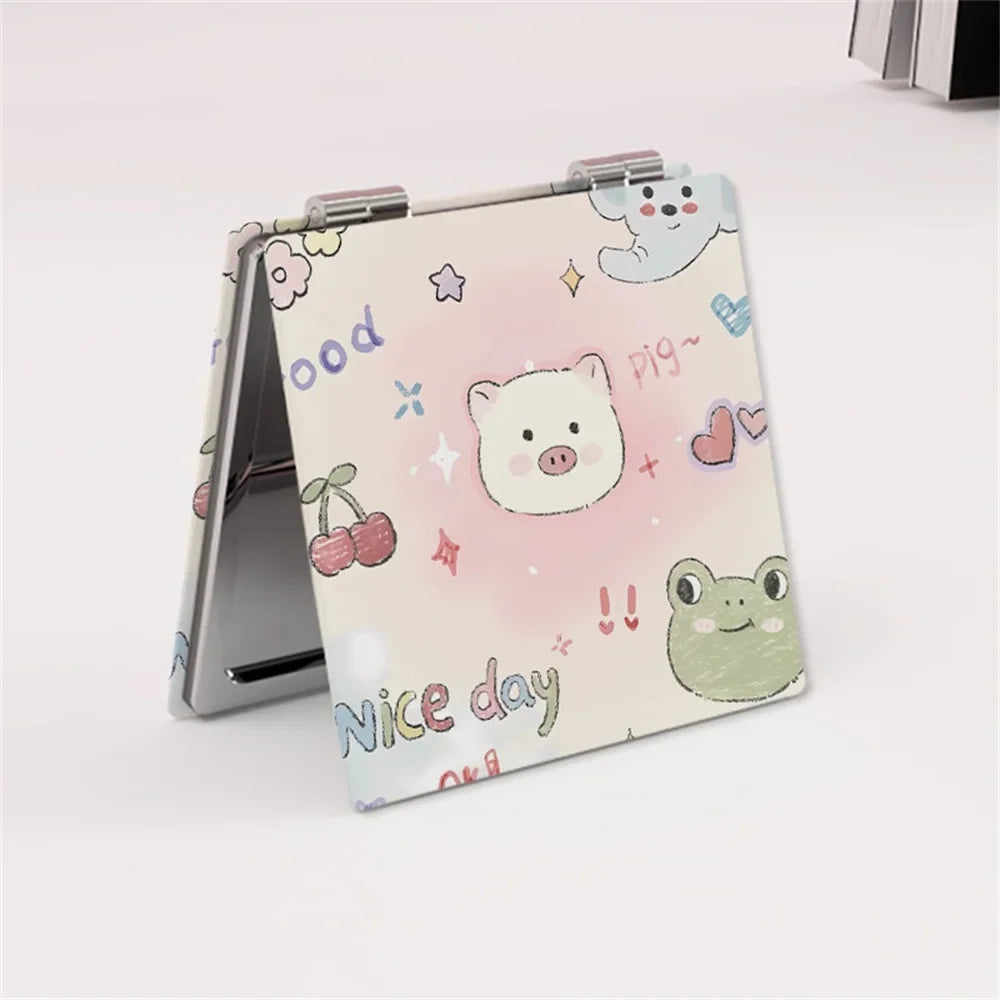 Double-Sided Folding Pocket Mirror – Cute Puppy Bear Design