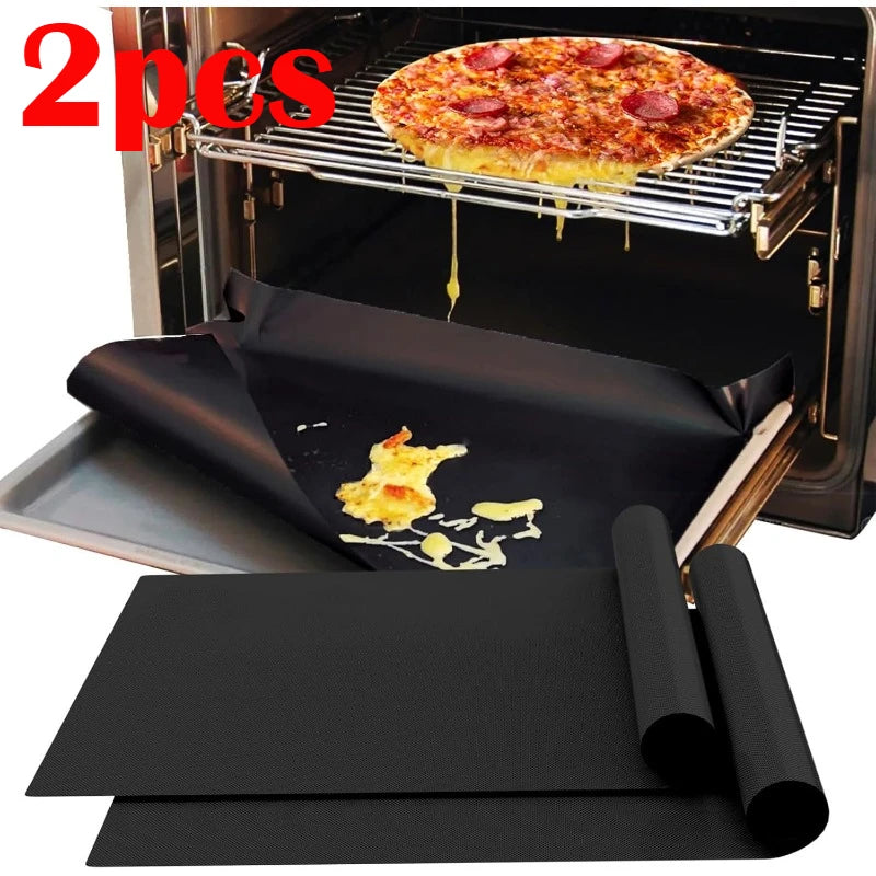 2-Pack Non-Stick Oven Liner & BBQ Grill Mat 60x40cm