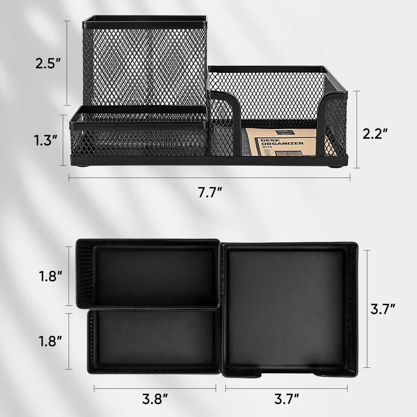 Black Mesh Desk Organizer – 3-Compartment Caddy & Pen Holder