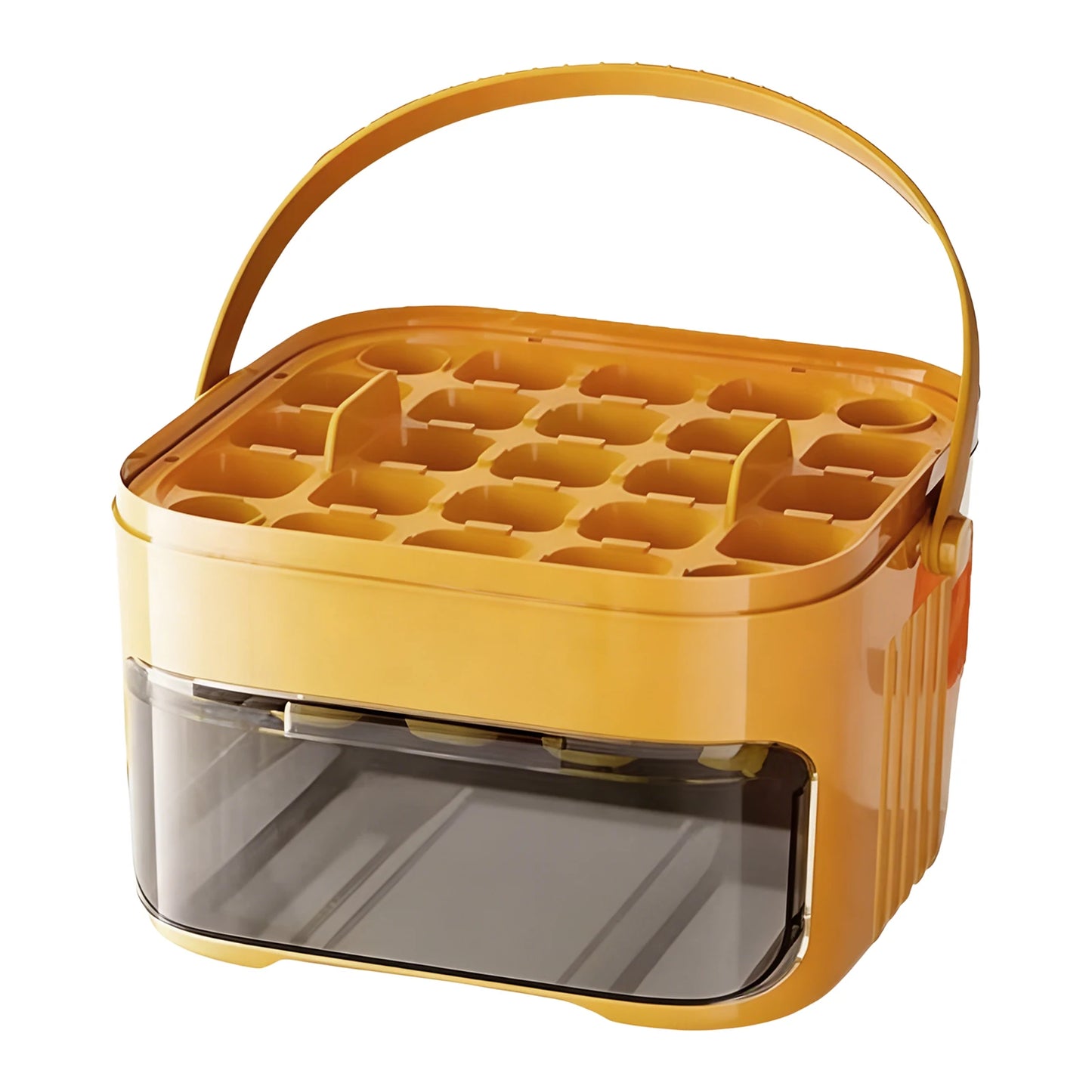 Ice Cube Maker with Press Lid & Tongs Handled Press-Type Ices Cube Tray Large Capacity for DIY Cocktail Coffee Beverages Peaceful Pleasures Health and Wellness Yellow 2 Tier