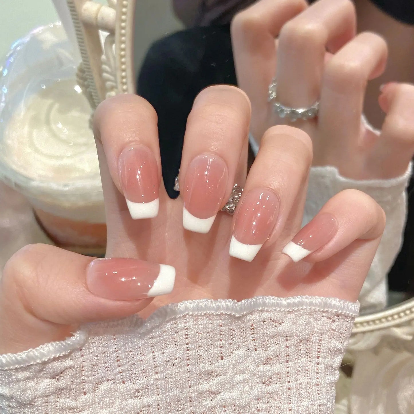 Handmade Short French Press on Nails Ins Simple Nude Pink Fake Nails Tips for Women Girl Wearable Sweet Korean False Nails Peaceful Pleasures Health and Wellness L