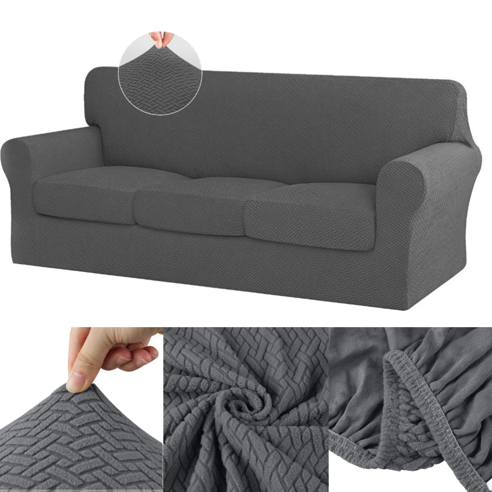 2/3/4/5 Piece Sofa Covers for 1/2/3/4 Cushion Couch Slipcover Soft Stretch Furniture Covers for Dogs Non Slip Sofa Protector Peaceful Pleasures Health and Wellness Jacquard Dark Grey For 2 Cushion Sofa