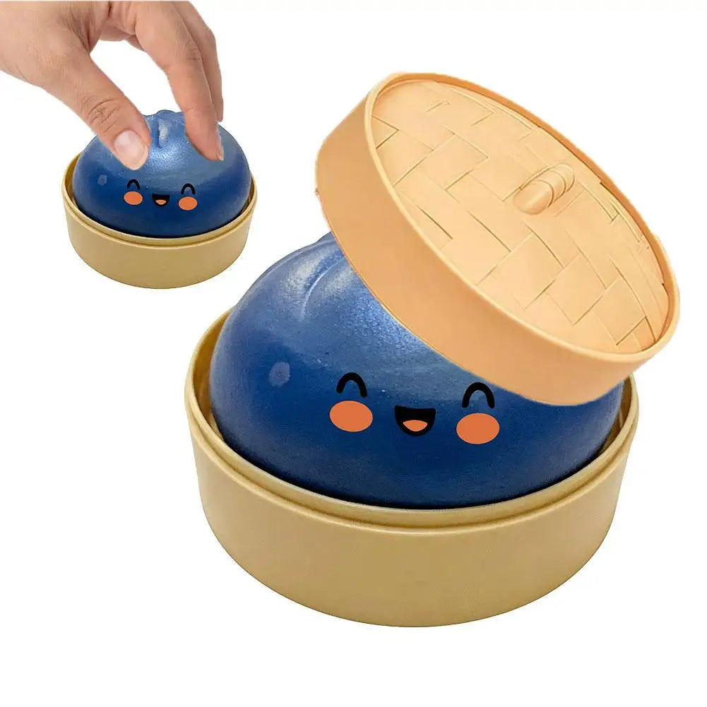 Colorful Dumpling Squeezable Toy Stress Relief Toy Squeezy Dough Ball with Steamer Stress Glitter Dumpling Squeeze Toy Peaceful Pleasures Health and Wellness E