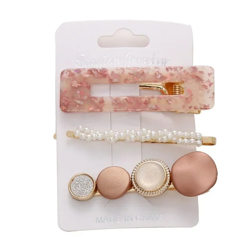 Korean Pearl Hair Clips – Gold Geometric Acrylic Barrettes 4 Sets Hair Clips Set Peaceful Pleasures Health and Wellness