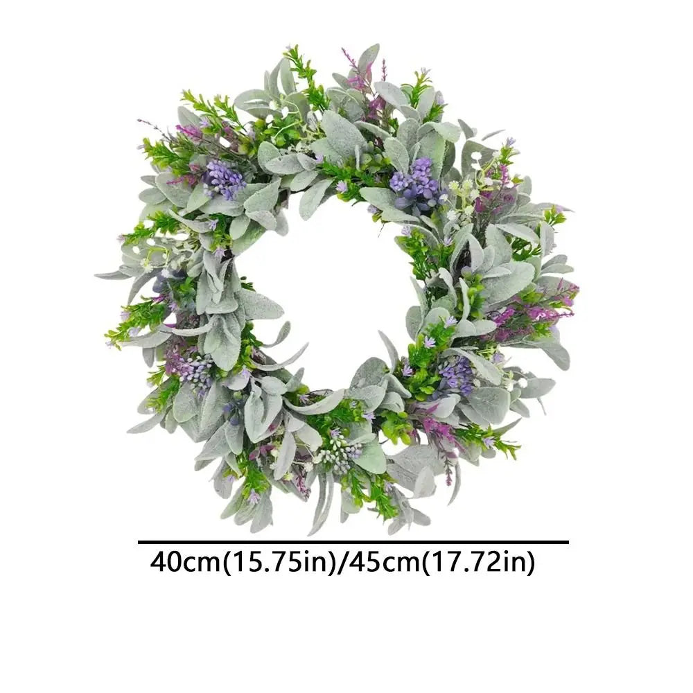 Flocked Lambs Ear Lavender Wreath | Artificial Spring Door Wreath