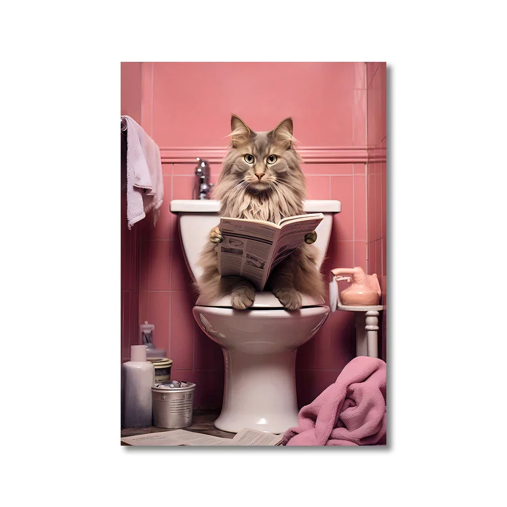 Funny Animals Toilet Canvas Painting Prints Gorilla Elephant Cat Dog Wall Poster Picture for Bathroom Room Home Decoration Peaceful Pleasures Health and Wellness 83422 50x70cm Unframed