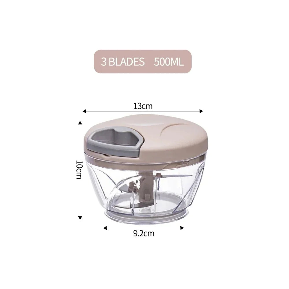 500ml/900ml Household Garlic Press Manual Meat Grinders 3/5Blades Hand-pulled Vegetable Chopper Kitchen Food Accessories Tools Peaceful Pleasures Health and Wellness Pink 500ml