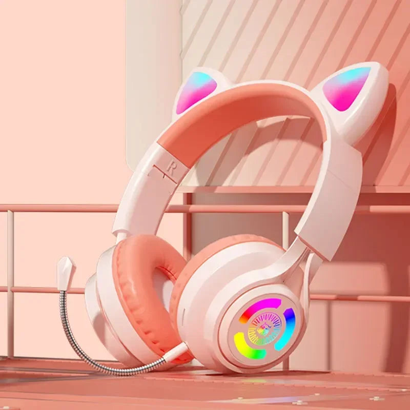 RGB Lighting Headphone For PC Computer iPad Cat Ear Gaming Headset Noise Reduction Headphones With Microphone Children Gift Peaceful Pleasures Health and Wellness Yellow