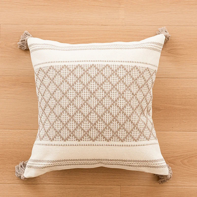 Battilo Luxury Pillow Cover with Tassels Soft Cotton Pillowcase Boho Decorative Throw Pillow for Living Room Sofa Cushion Cover Peaceful Pleasures Health and Wellness Lattices 45x45cm