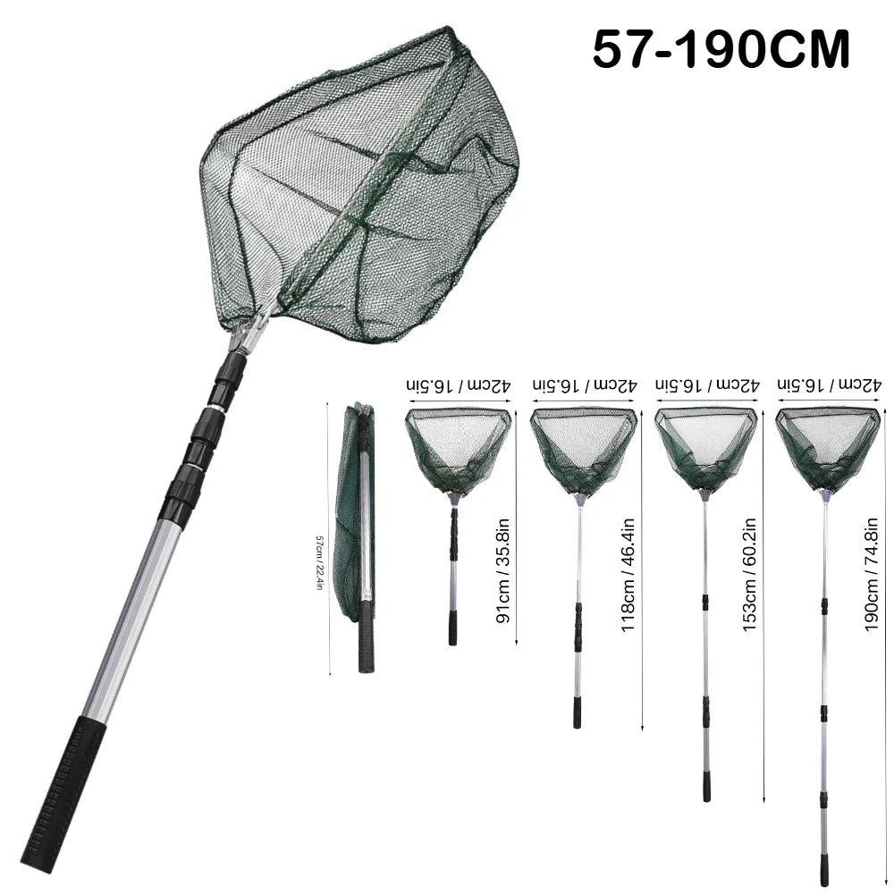 Triangle Fishing Landing Net with Telescoping Pole Handle Easy Catching or Releasing Fishing Net for Fly Trout Carp Course Sea Peaceful Pleasures Health and Wellness 57-190CM