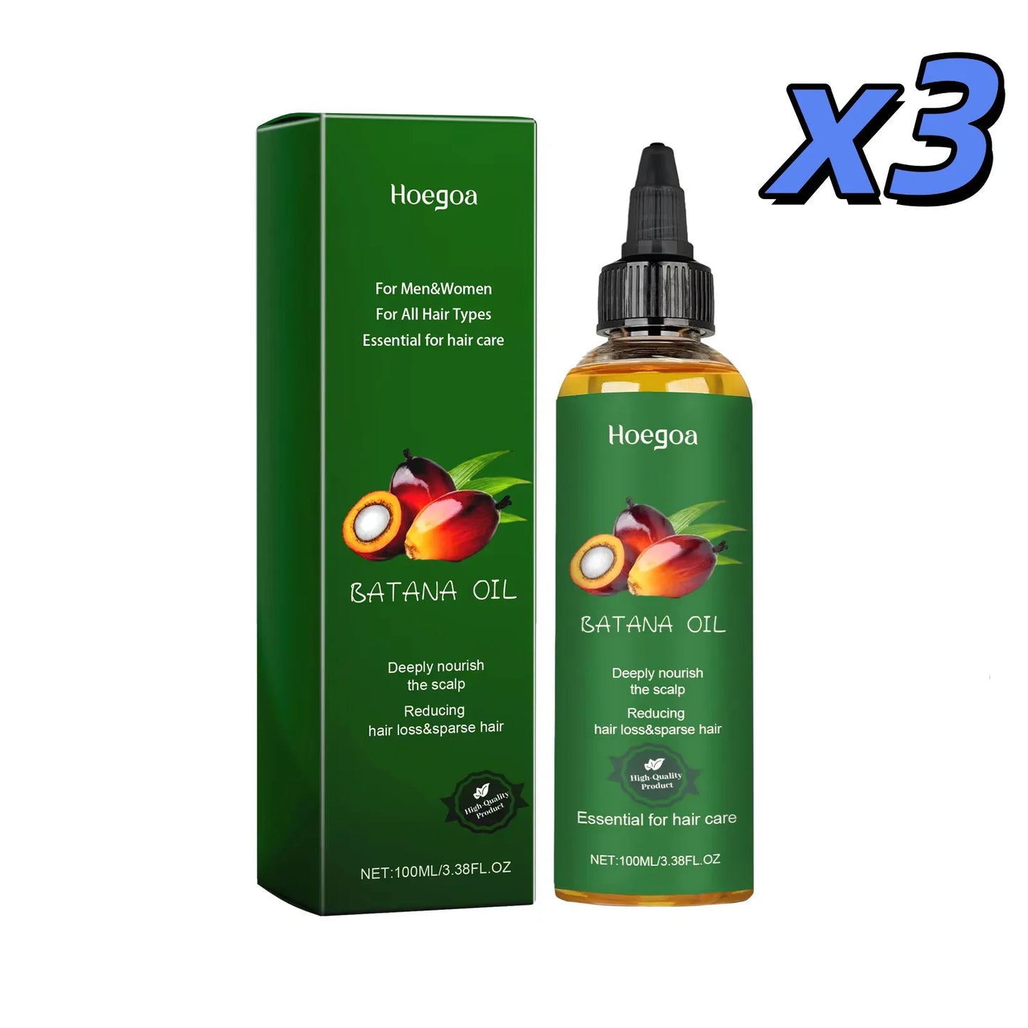 HOEGOA Hair Growth Oil – Scalp Nourishing & Frizz Control Hair Growth Oil Peaceful Pleasures Health and Wellness 3 x 100ml boxed