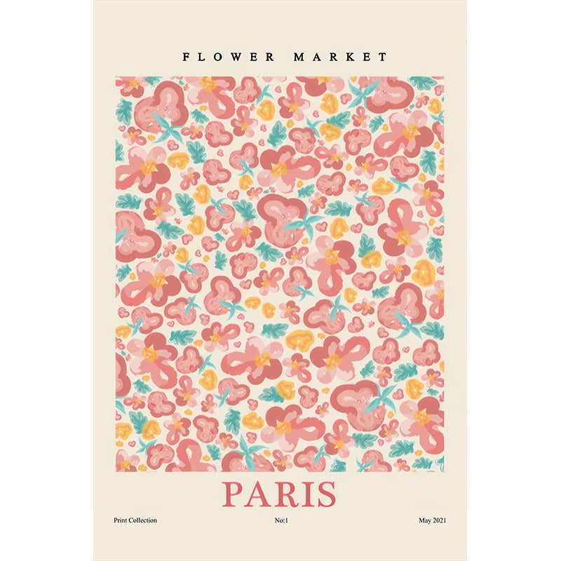 Flower Market Paris New York City Name Poster Print Abstract Plant Wall Art Canvas Painting Picture Living Room Home Decoration Peaceful Pleasures Health and Wellness D 40x60cm