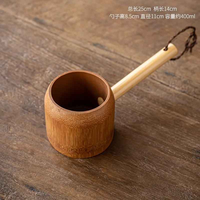 Japanese-Style Bamboo Water Ladle & Soup Serving Spoon – 400ml Multi-Use Ladle for Kitchen, Tea, Bath & Sauna