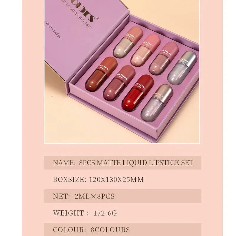 Fit Colors 8-Pc Velvet Matte Liquid Lipstick Set | Long-Lasting