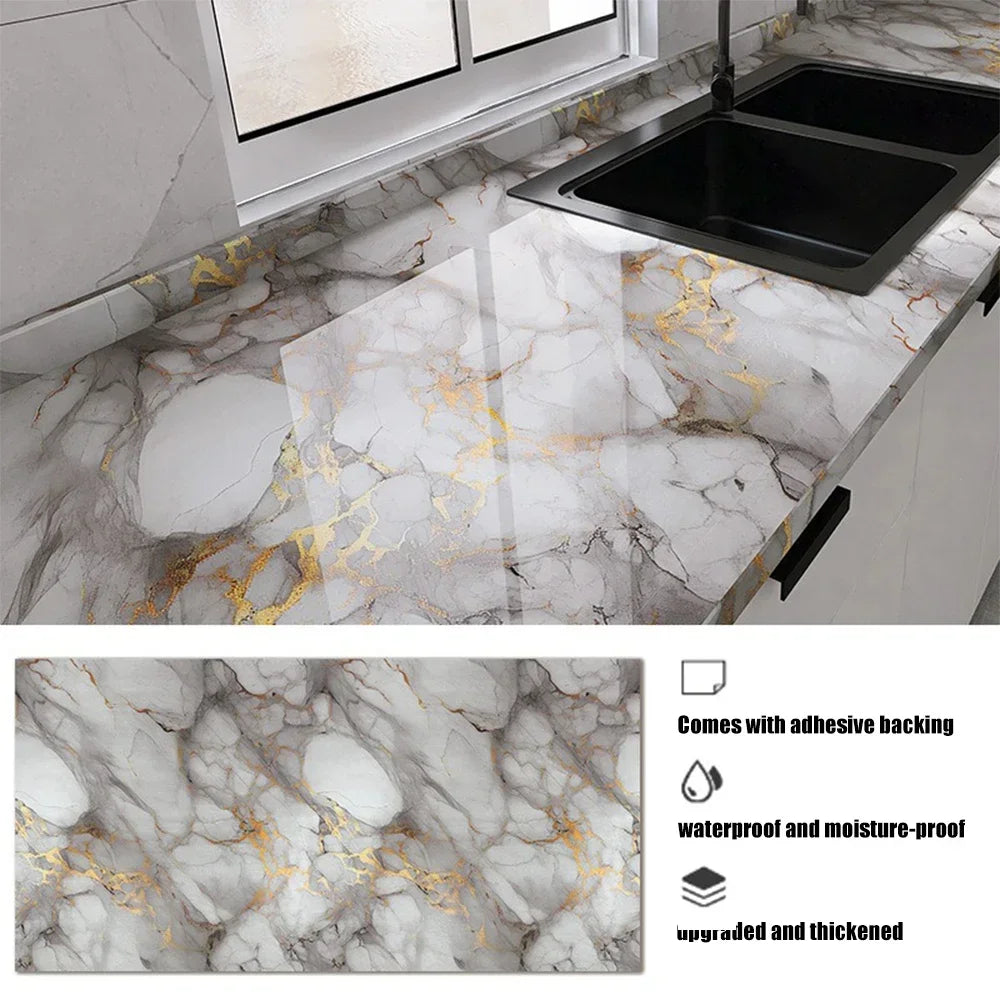 Marble PVC Self-Adhesive Wallpaper 40cm – Waterproof Kitchen Sticker