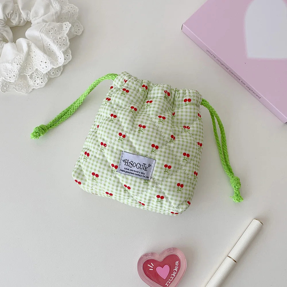 Quilted Drawstring Makeup Bag – Cute Travel Toiletry Pouch
