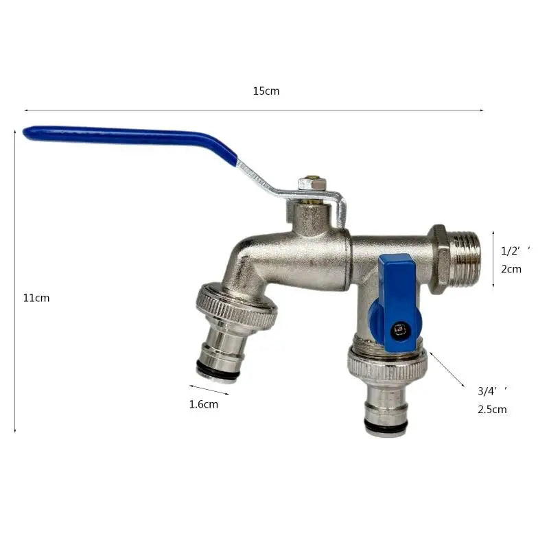 1Pcs 1/2'' 3/4'' IBC Water Tank Connector Garden Hose Tap Faucet Adapter With 2 Outlets Irrigation Joint Replacement Fitting Peaceful Pleasures Health and Wellness Blue