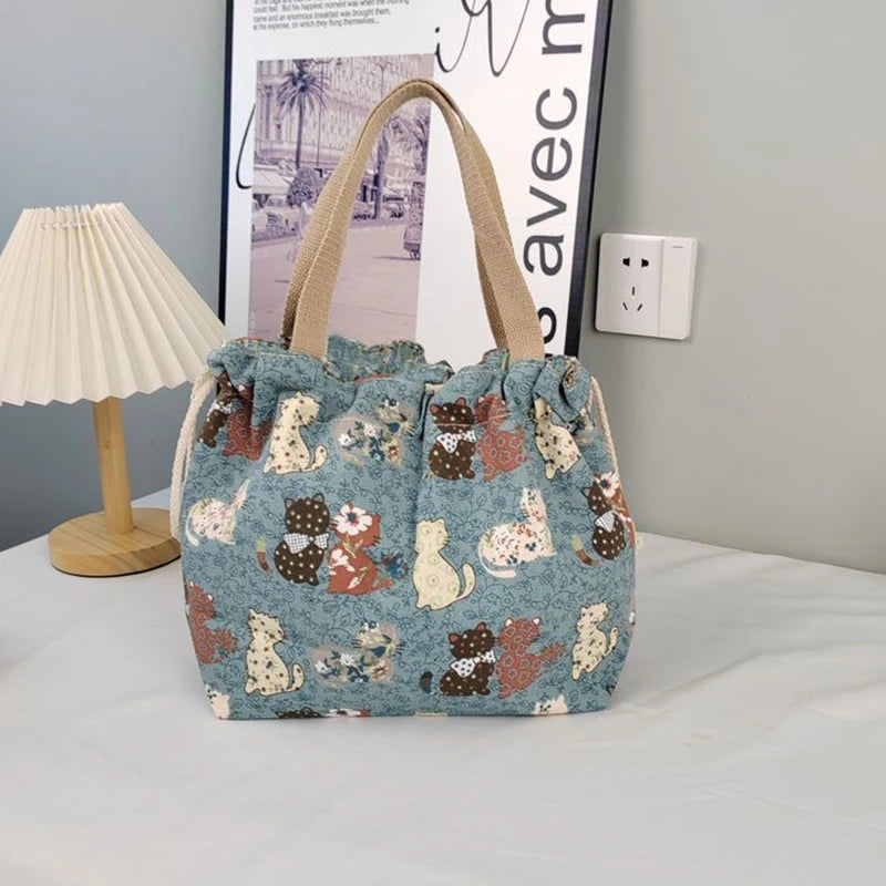 Fashion Printed Canvas Tote Bag – Large Capacity Lunch Handbag