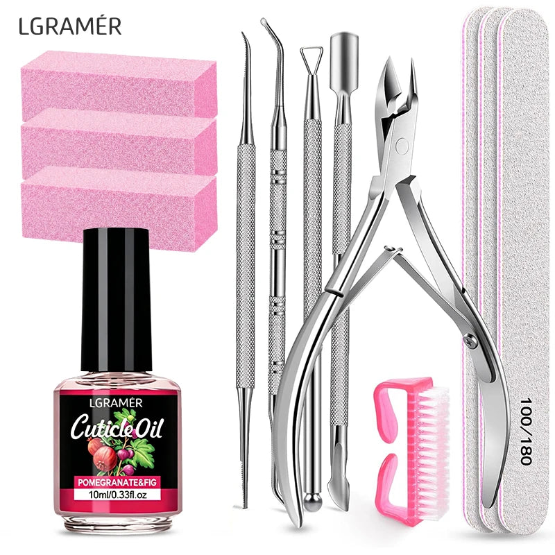 13-Piece Nail File & Manicure Kit with Cuticle Oil | LGRAMER