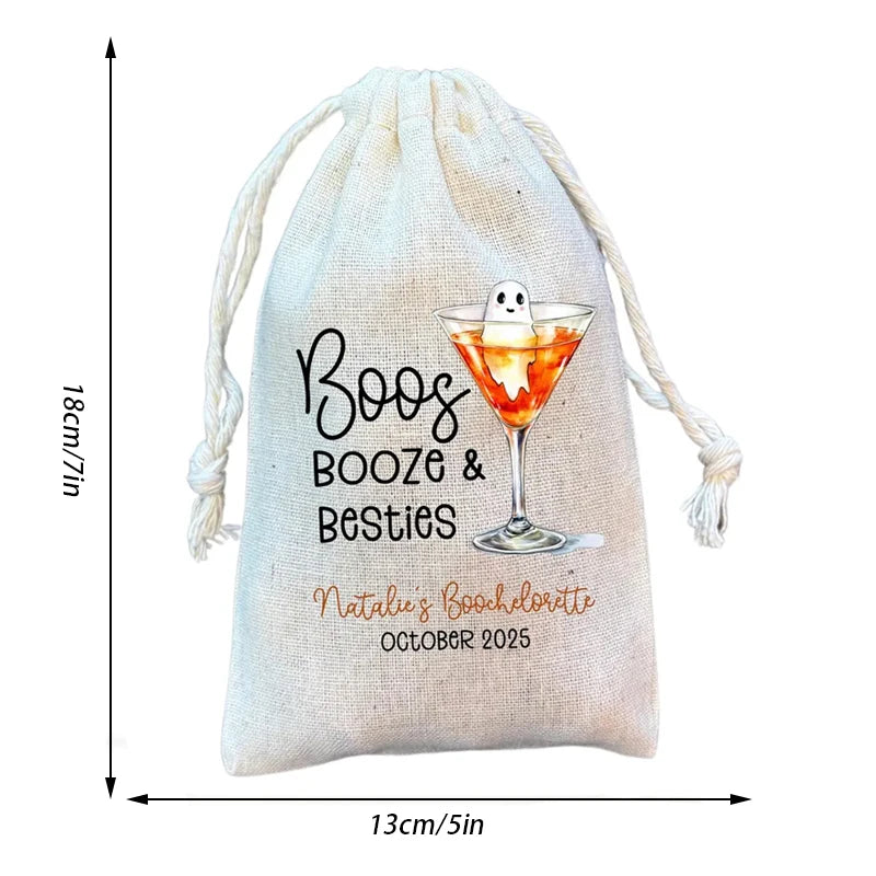 Personalized Boos & Booze Besties Drawstring Gift Bags | Party Party Favor Bags Peaceful Pleasures Health and Wellness