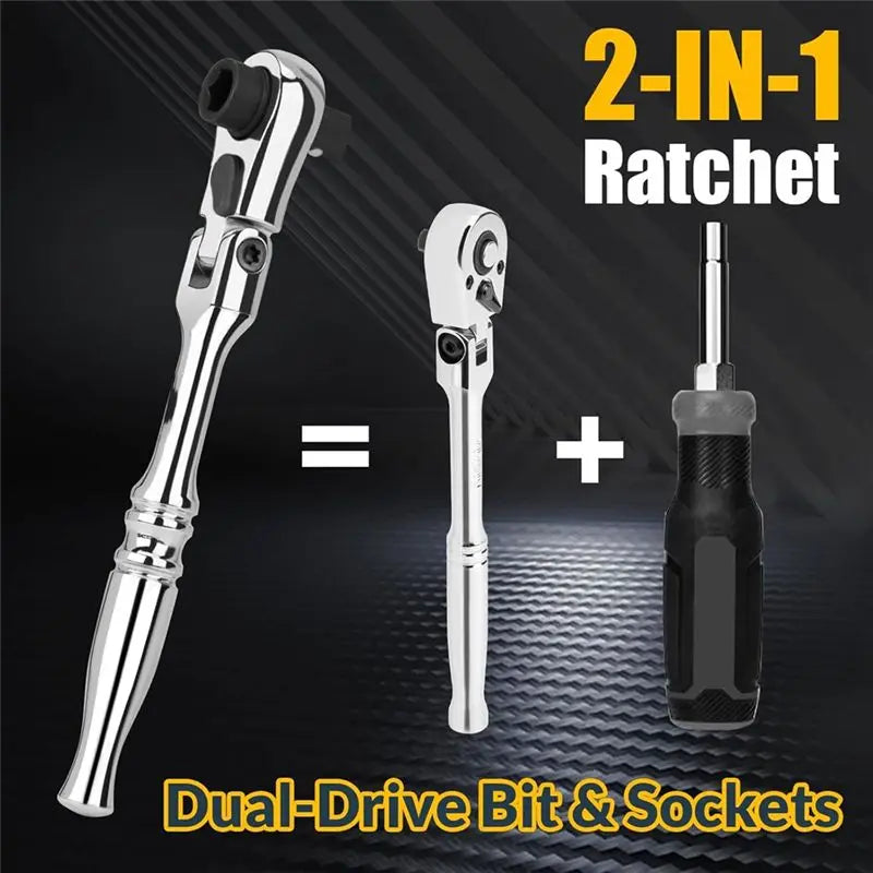 A36T-1/4 Ratchet Wrench, 2 In 1 Mini Ratchet - Socket And Bit Ratchet, 72 Teeth Reversible, 1/4 Ratchet Bent Peaceful Pleasures Health and Wellness