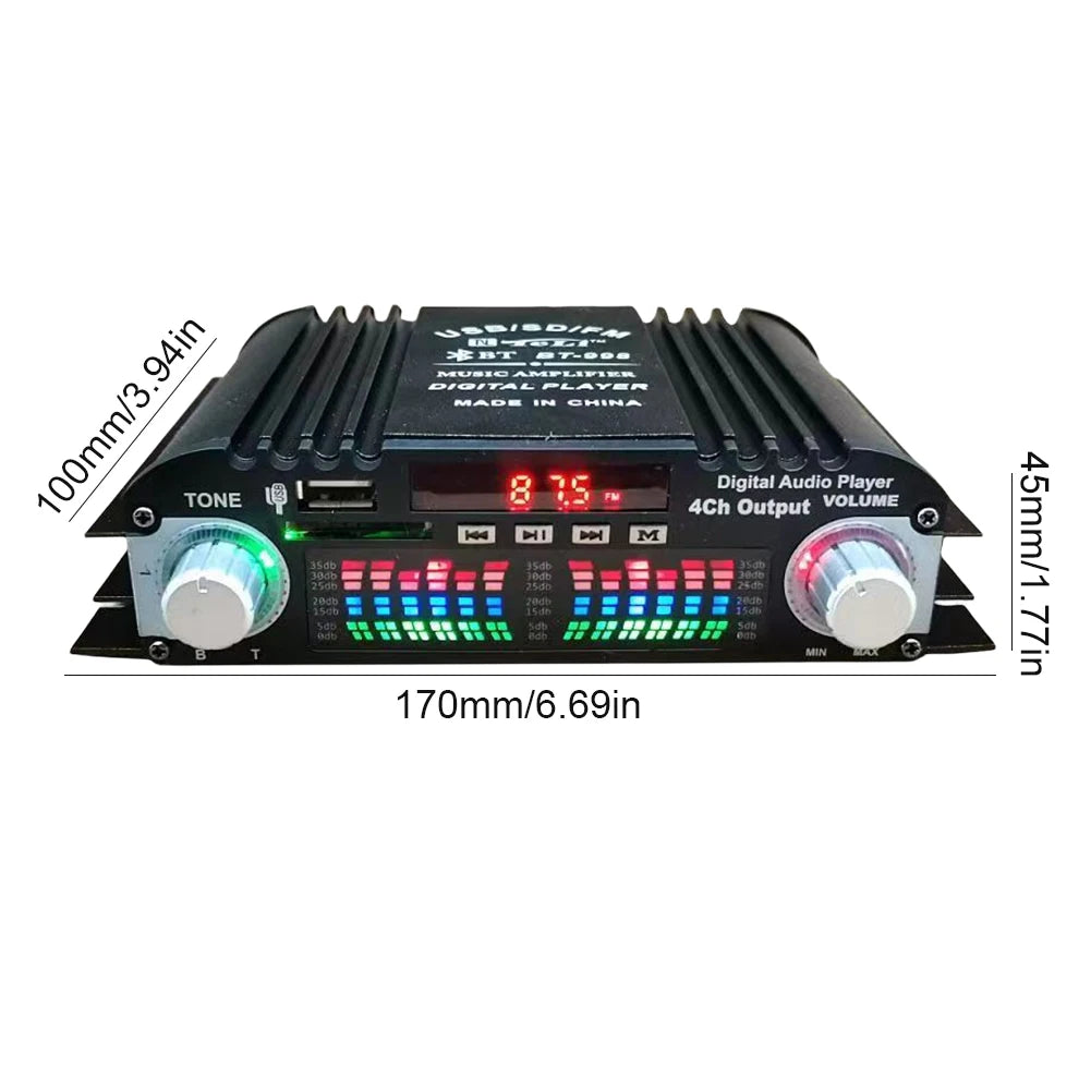 1600W Peak Power Home Car Power Amplifier FM Radio USB Bluetooth-Compatible 4 Channel Bluetooth-Compatible Sound Remote Control Peaceful Pleasures Health and Wellness