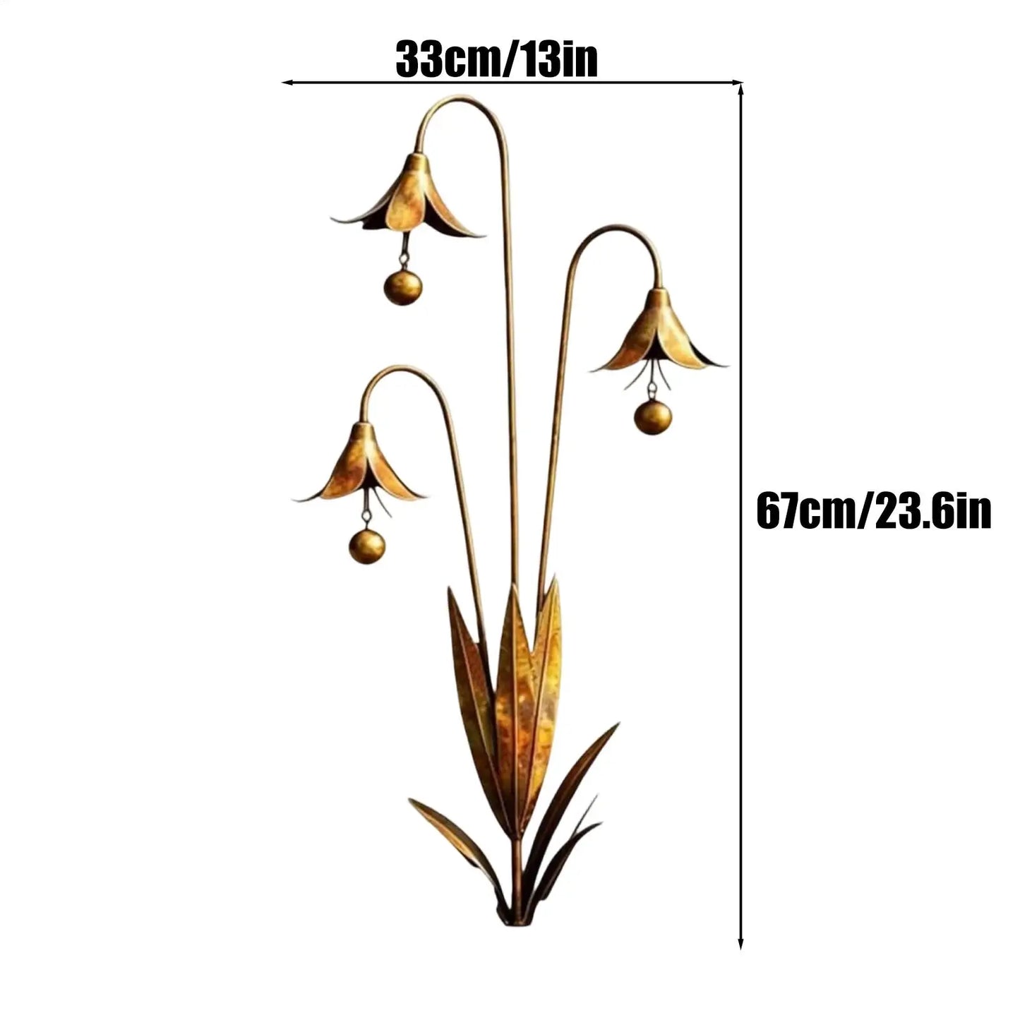 Metal Flower Garden Stake with Bell | Decorative Yard Lawn Art Garden Stake Ornament Peaceful Pleasures Health and Wellness
