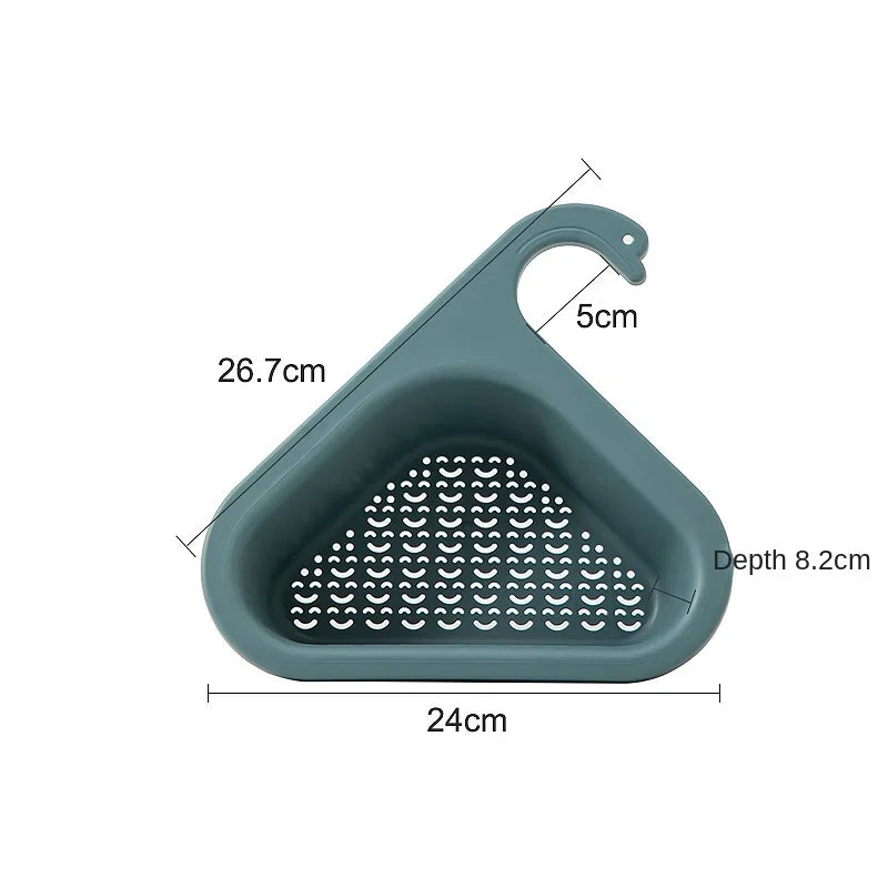 Kitchen Sink Drain Strainer Basket Leftover Garbage Filter Swan Shape Hanging Vegetable Washing Drainer Triangular Storage Rack Peaceful Pleasures Health and Wellness blue 1PC